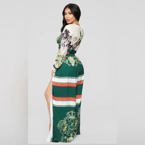 NWOT Fashion Nova Flower Vibes Wide Leg Pant Set matching long sleeve top Large - Picture 6 of 9